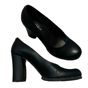 Anthropologie Audley London Black Leather Block Heel Pumps Size 38